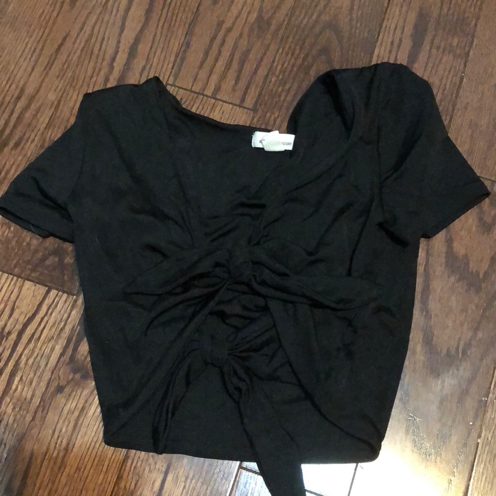 Black shine tie up crop top